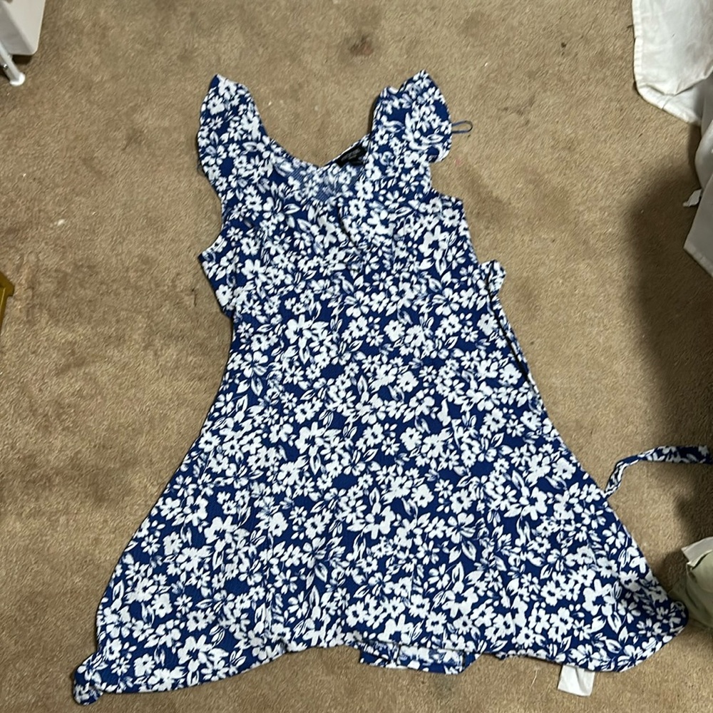 Blue and white midi dress